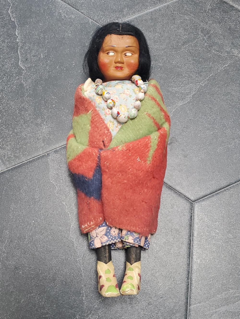 Vintage Native Skookum Bully Good Labeled Doll With Blanket & Necklace
